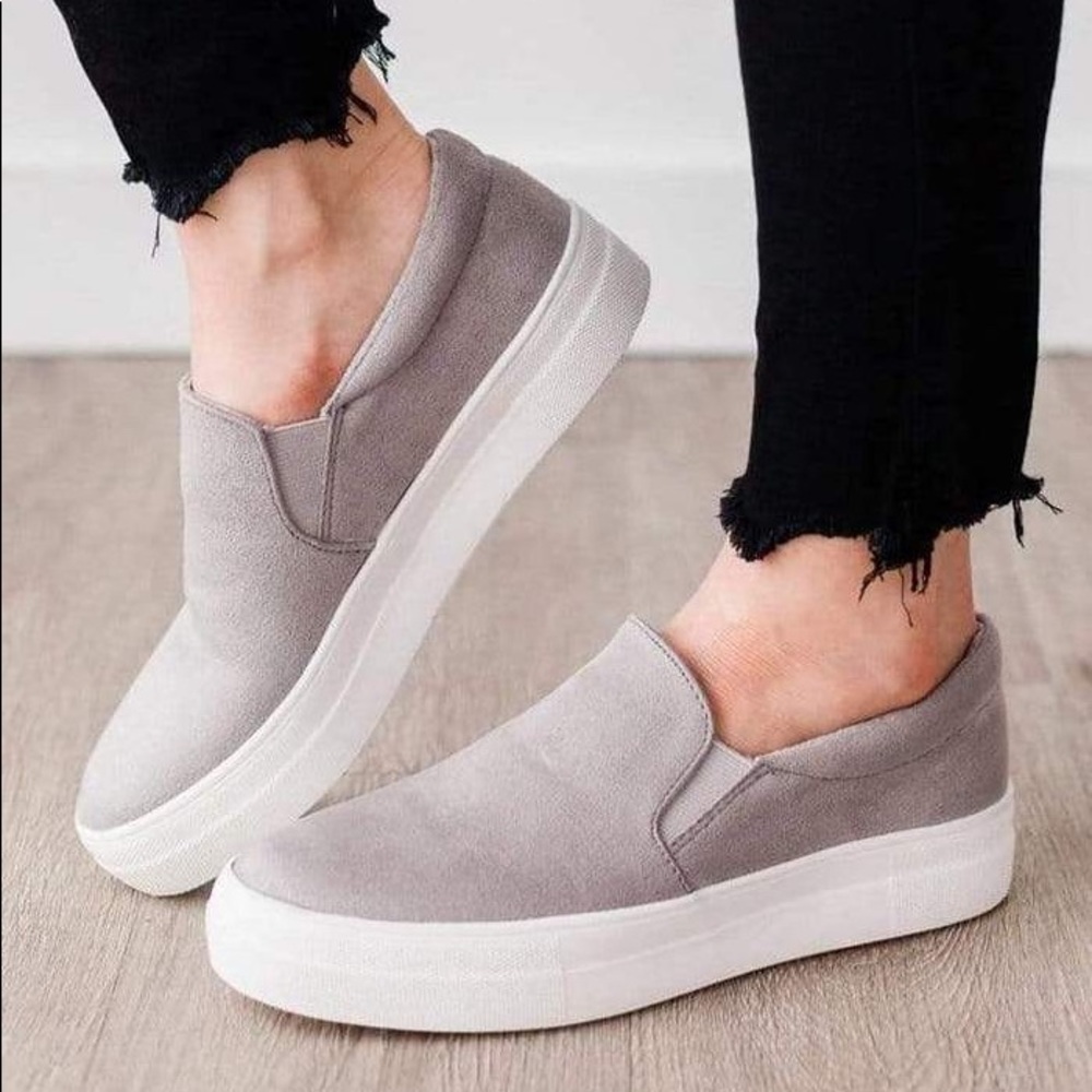 Grey soft micro suede slip on sneakers - Picture 5 of 6